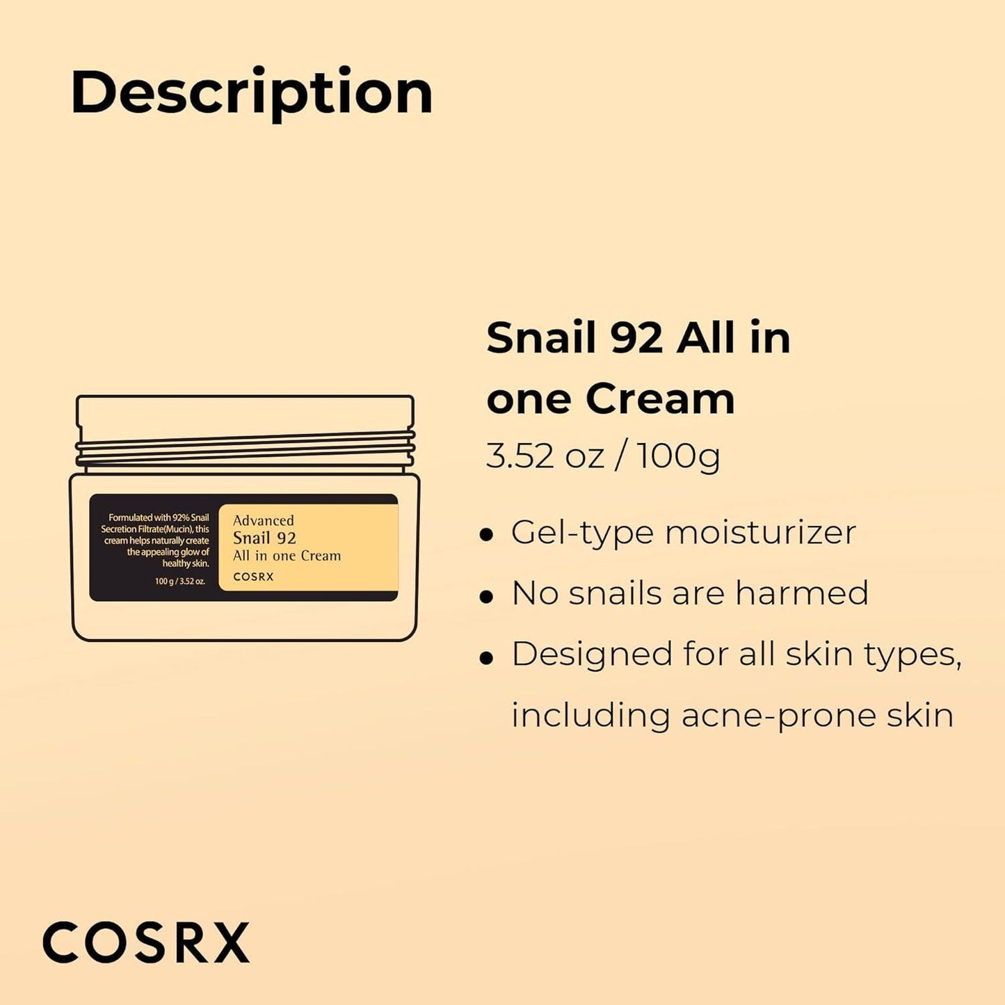 Advanced Snail 92 All in one Cream 100ml - PIBU Skincare